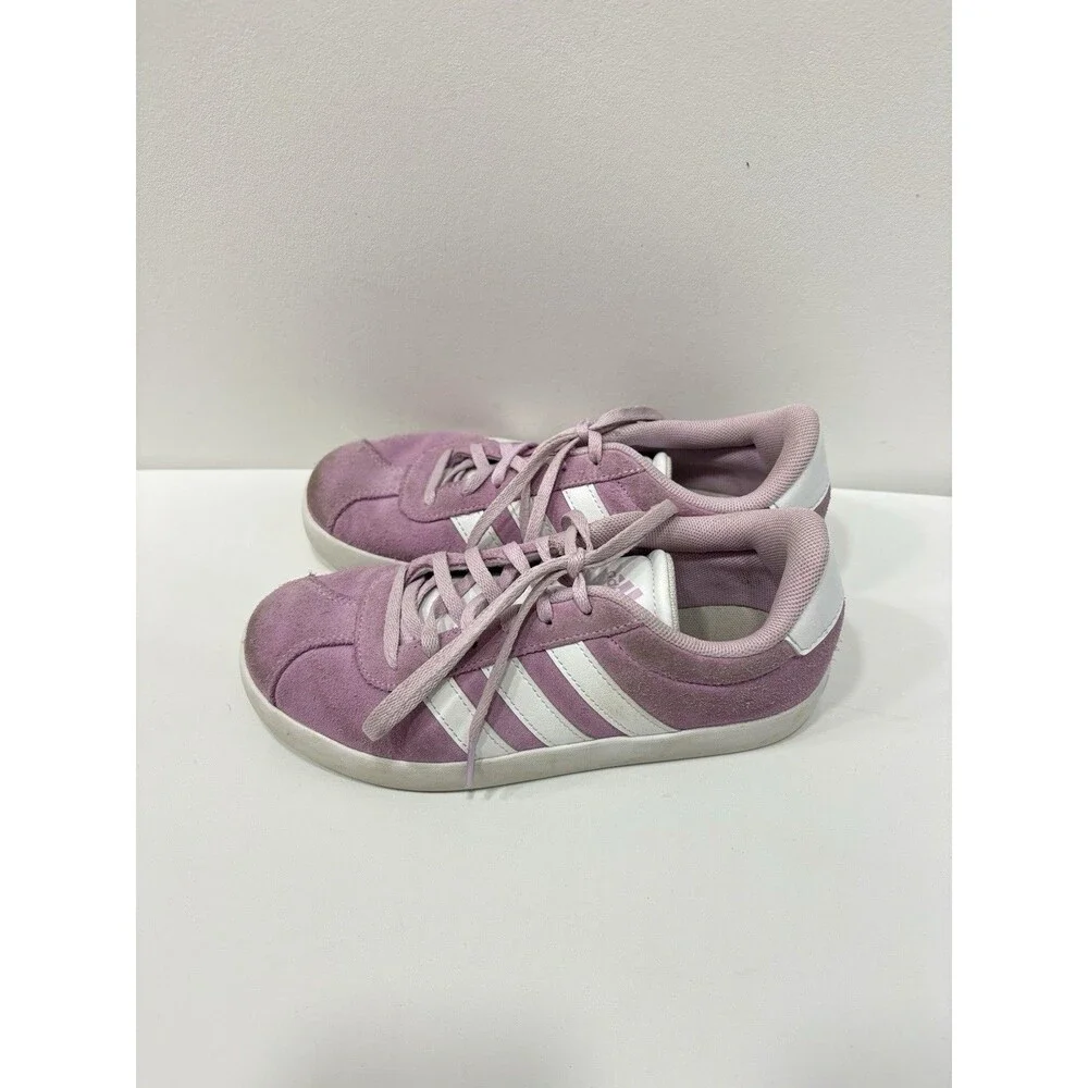 Adidas VL Court 3.0 Womens Size 3 Pink Suede White Stripes Low Top Sneakers